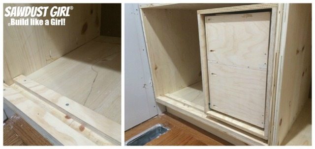 Build a diy corner cabinet with NO wasted space! Plan and tutorial from https://sawdustgirl.com. 