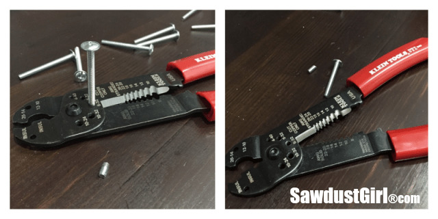 bolt cutters to trim drawer pull screws