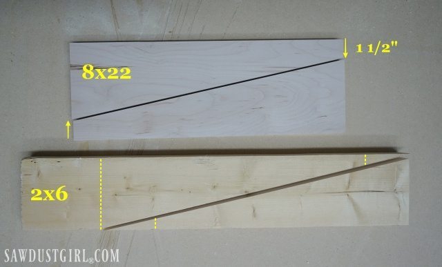 Cantilevered shelf bracket materials and cutting diagram to build garage shelves