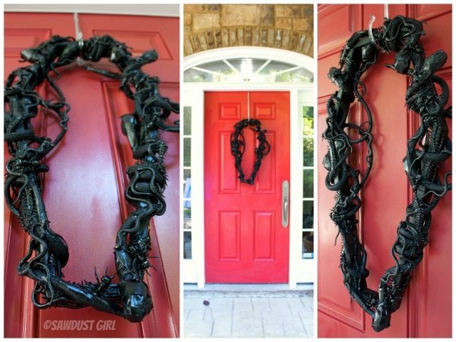 Spooky Halloween Decor - snake entwined coffin wreath