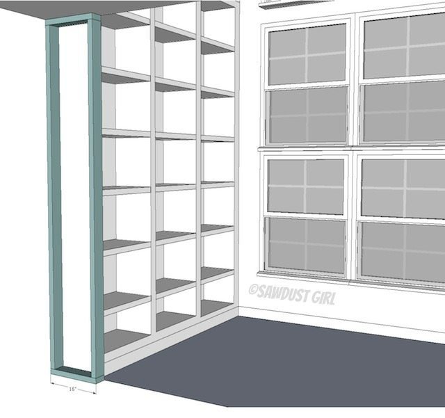 Built-in bookshelf plans from SawdustGirl.com
