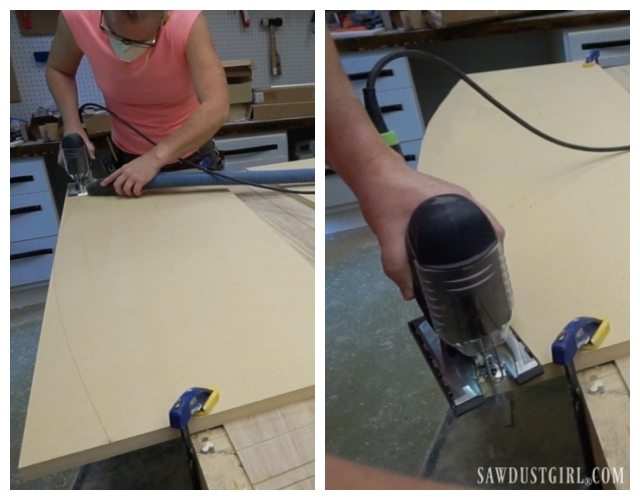 Cutting a curved desk top