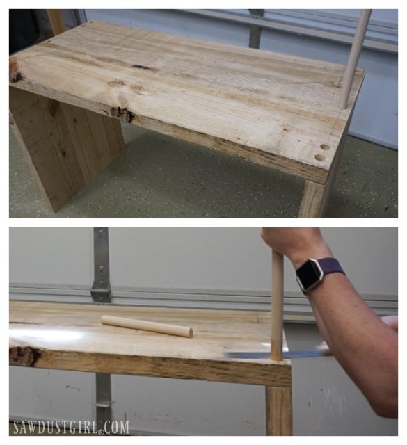 Strengthening diy table joints with wood dowels.