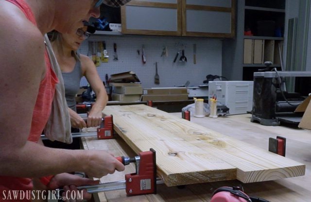Clamping wood to build two nightstands