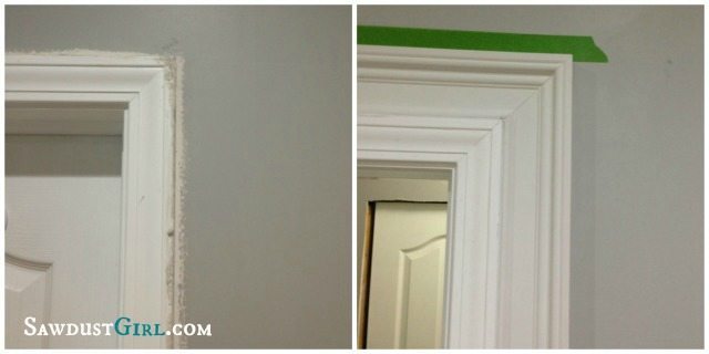 Adding a second trim to the existing builder basic moulding to create a wide, custom door casing.