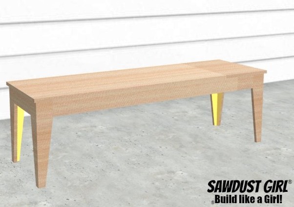 Tapered Leg Bench - Easy DIY Project Build from https://sawdustgirl.com.