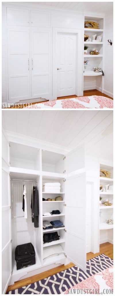 Custom closets built into wall.  What a great closet storage solution!