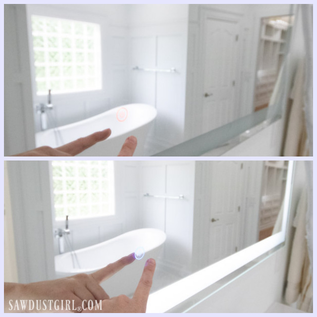 lighted mirrors in master bathroom