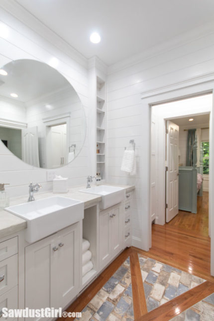 jack and jill bathroom with tons of storage