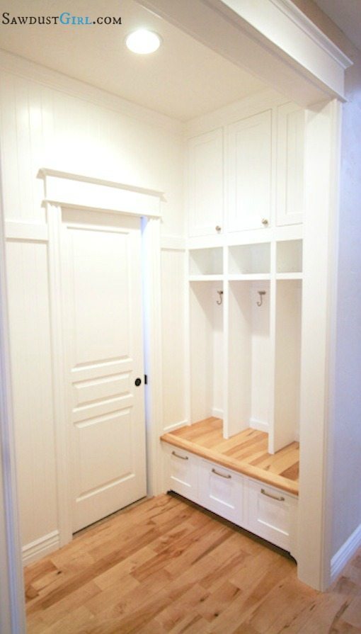 Built-in lockers. Awesome for mudroom or laundry room. https://sawdustgirl.com