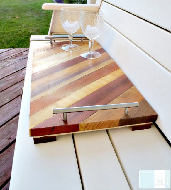 Wood serving tray with handles