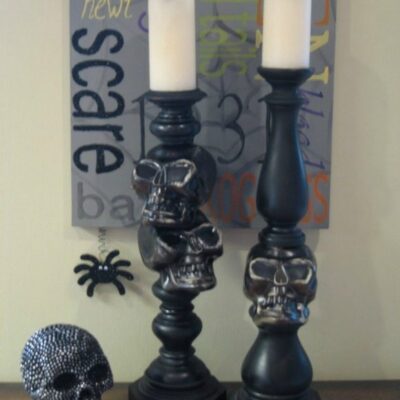 Skull Candlesticks – Cheap and Easy DIY Halloween Decorations